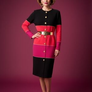 Elegant Color Block Dress with Gold Accents